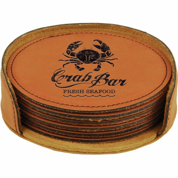 Rawhide Leatherette Set of Six Round Coasters