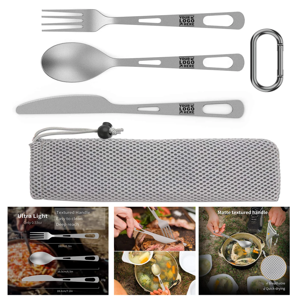 Titanium Flatware Knife Fork Spoon Set Lightweight Camping Travel Utility Cutlery with Carrying Bag 1