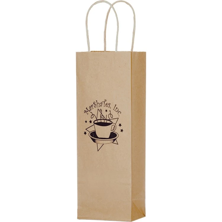 Natural Kraft Paper Shopper with Twisted Paper Handles - Wine/Take-Out Bag 1