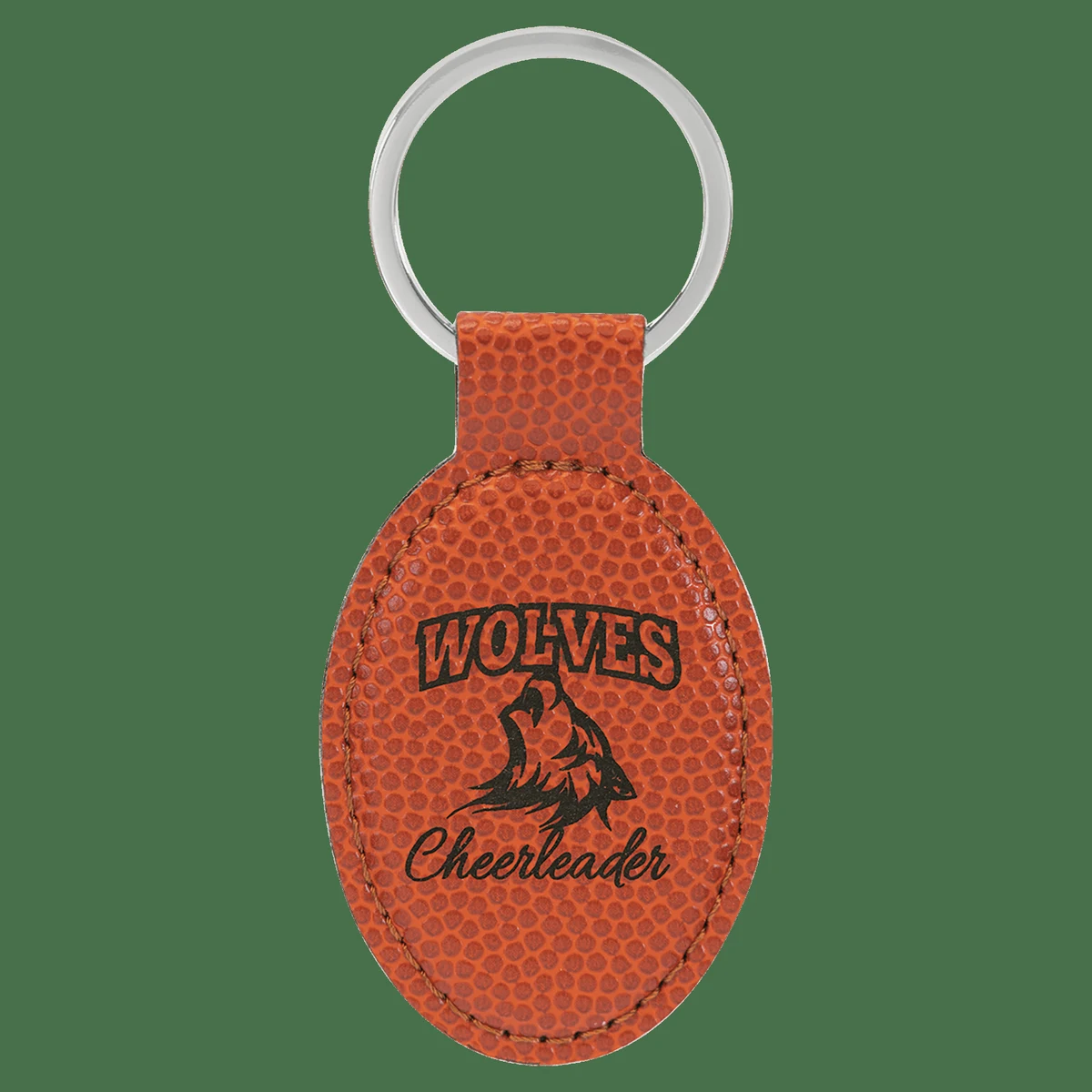 3" x 1 3/4" Basketball Leatherette Oval Keychain 1