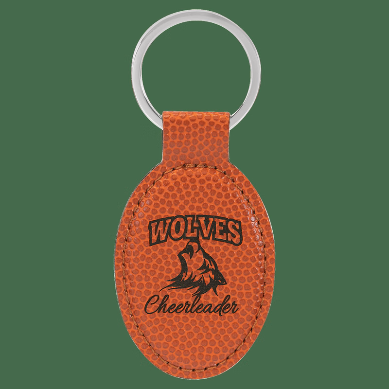 3" x 1 3/4" Basketball Leatherette Oval Keychain