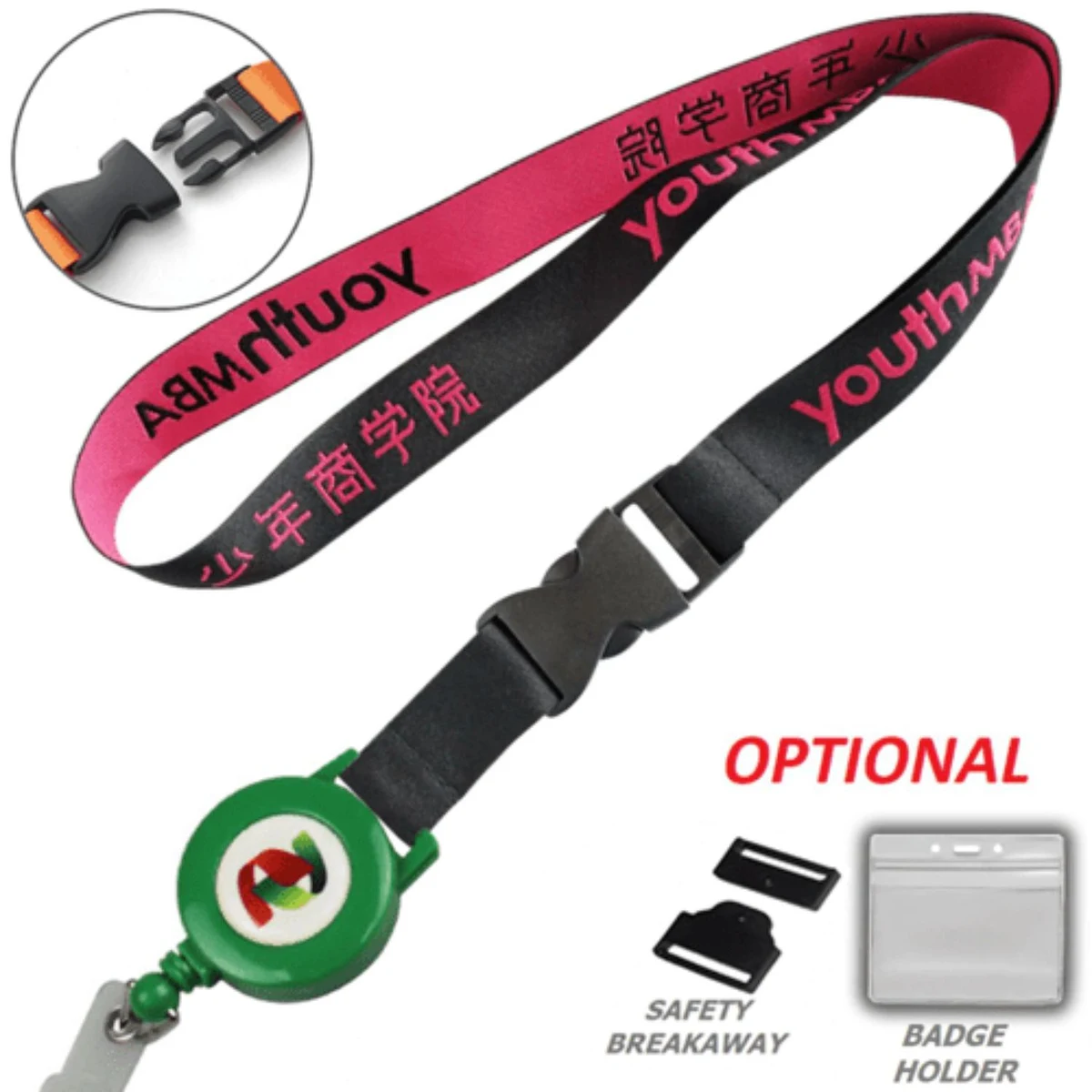 Woven Combo Badge Reel Lanyard w/ Buckle Release 1