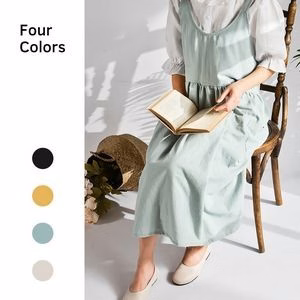 Cotton Linen Cross Back Apron for Women with Pockets