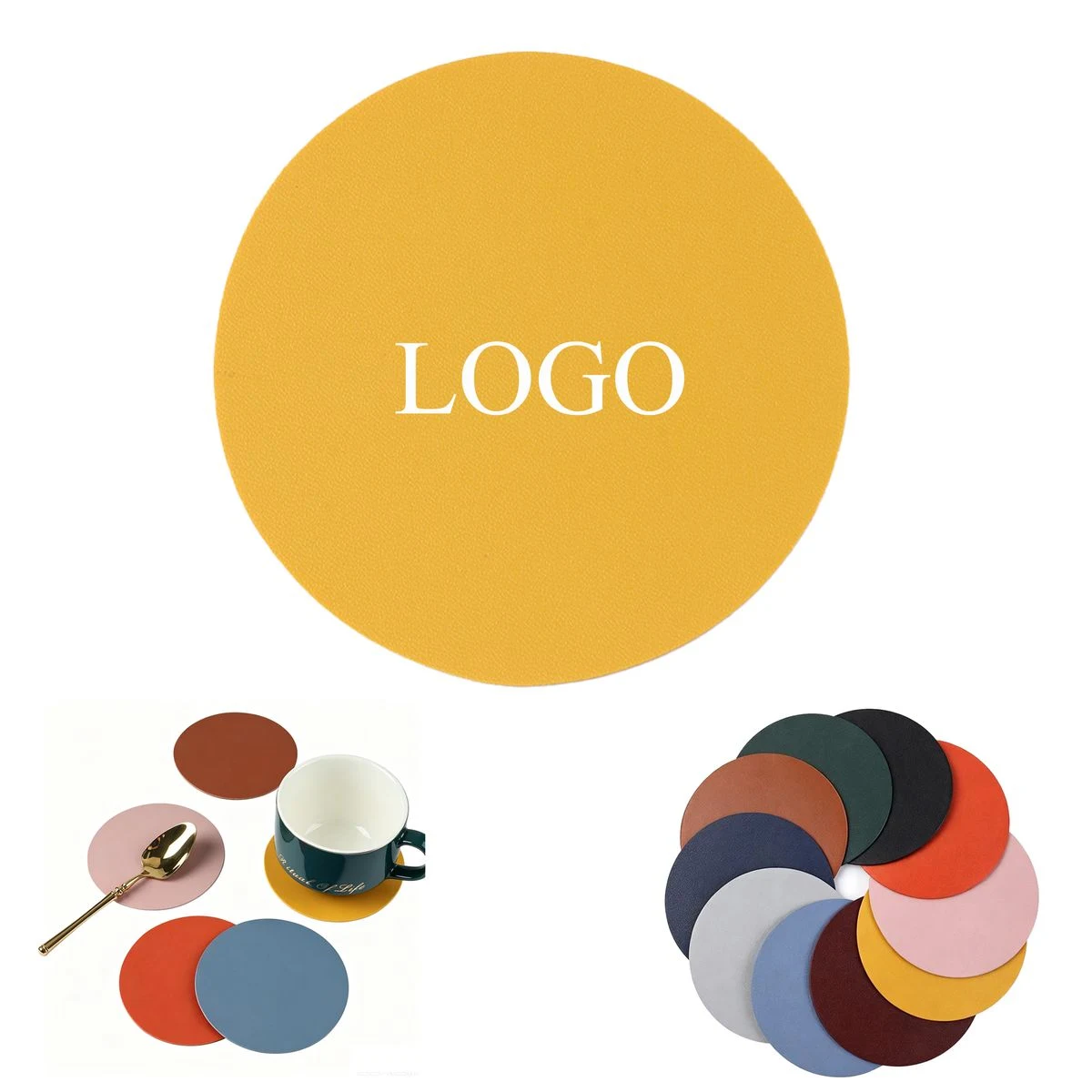 MOQ 20 Piece Round PVC Leather Coaster 1