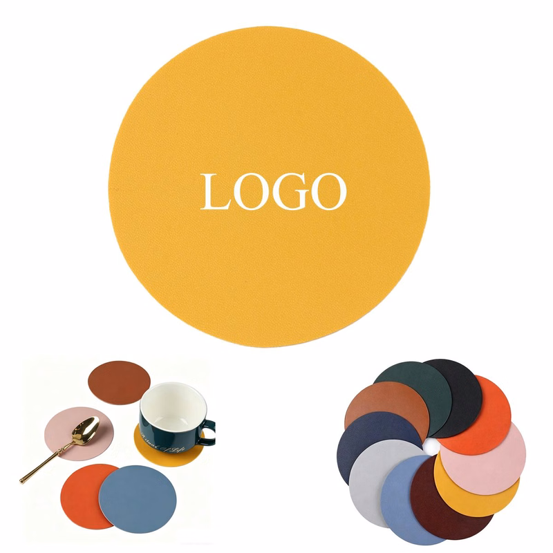 MOQ 20 Piece Round PVC Leather Coaster