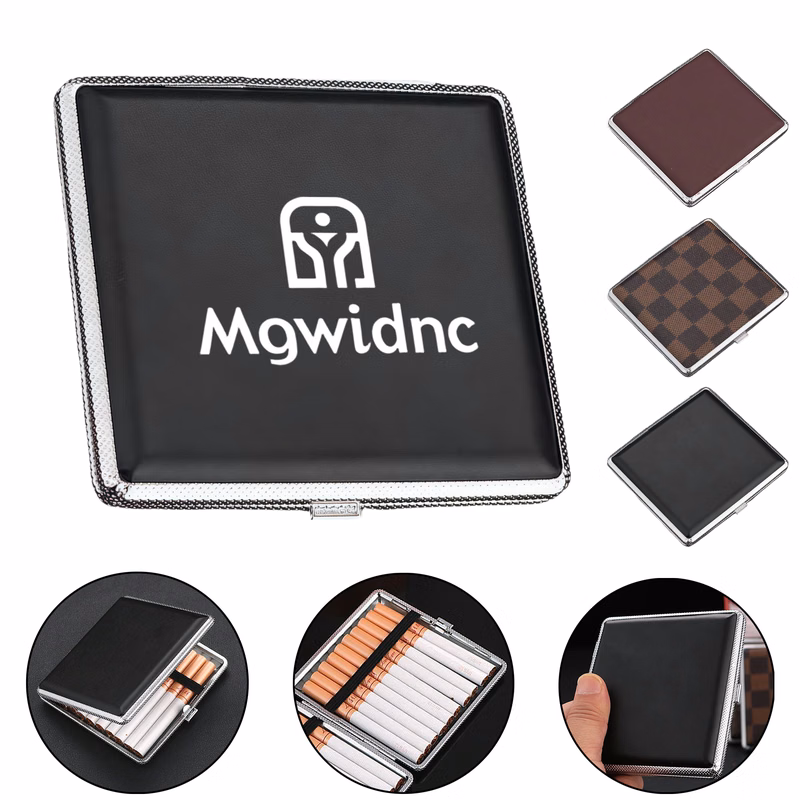 Leather Texture Metal Cigarette Case for Men - Compact