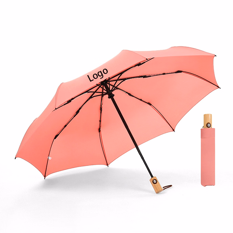 Automatic Compact Umbrella with Wooden Handle