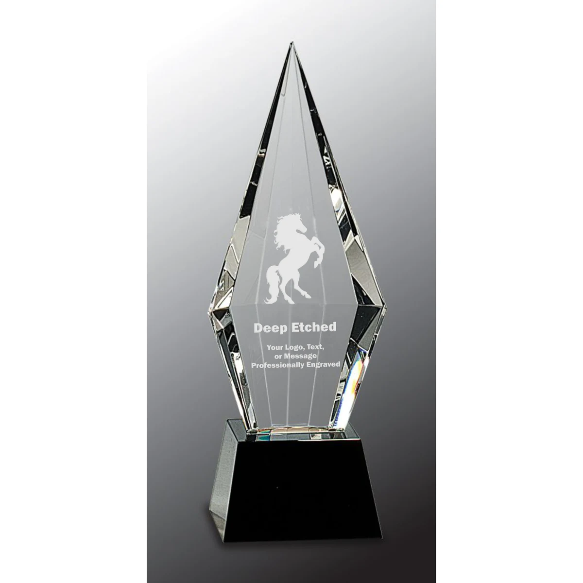 9 1/2" Obelisk Facet Crystal on Black Pedestal Base Crystal Award 1
