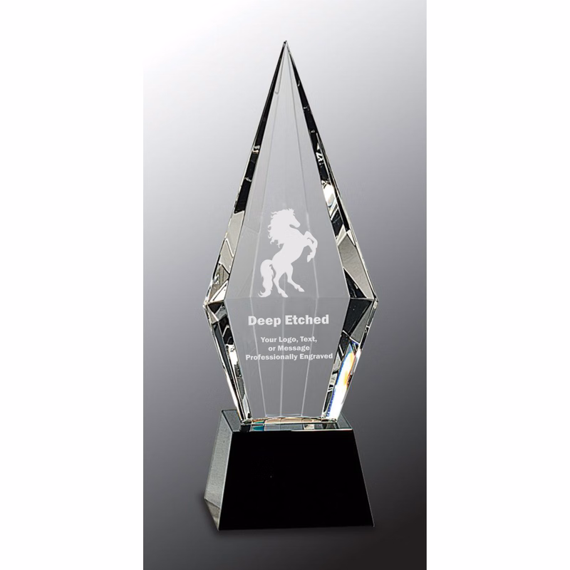 9 1/2" Obelisk Facet Crystal on Black Pedestal Base Crystal Award