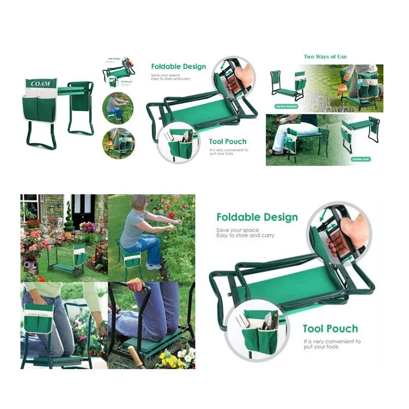 Foldable Garden Stool With Tool Bag Pouch 1
