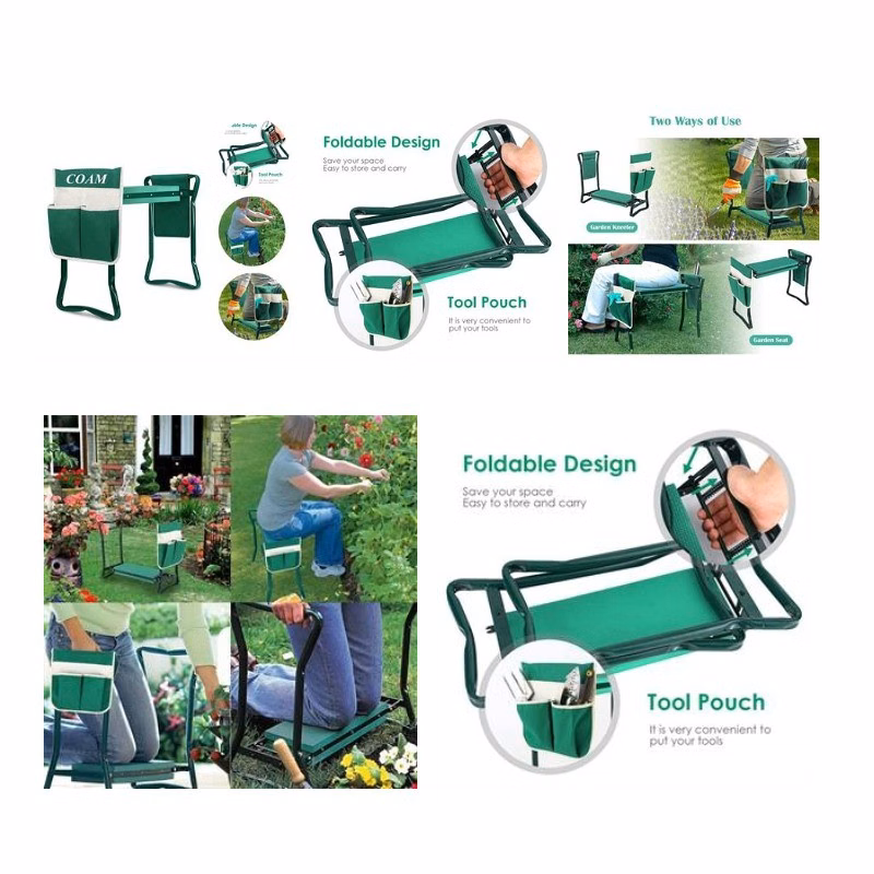 Foldable Garden Stool With Tool Bag Pouch