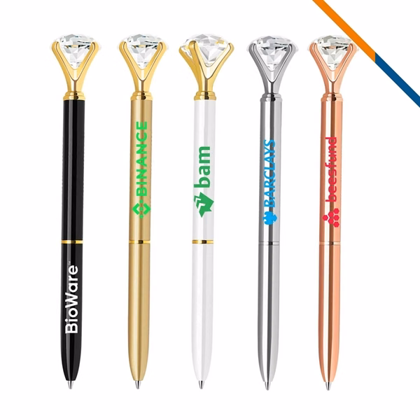 Custom 5.5 Inch Brass Twist Action Ballpoint — Simulated Diamond Trim Pen