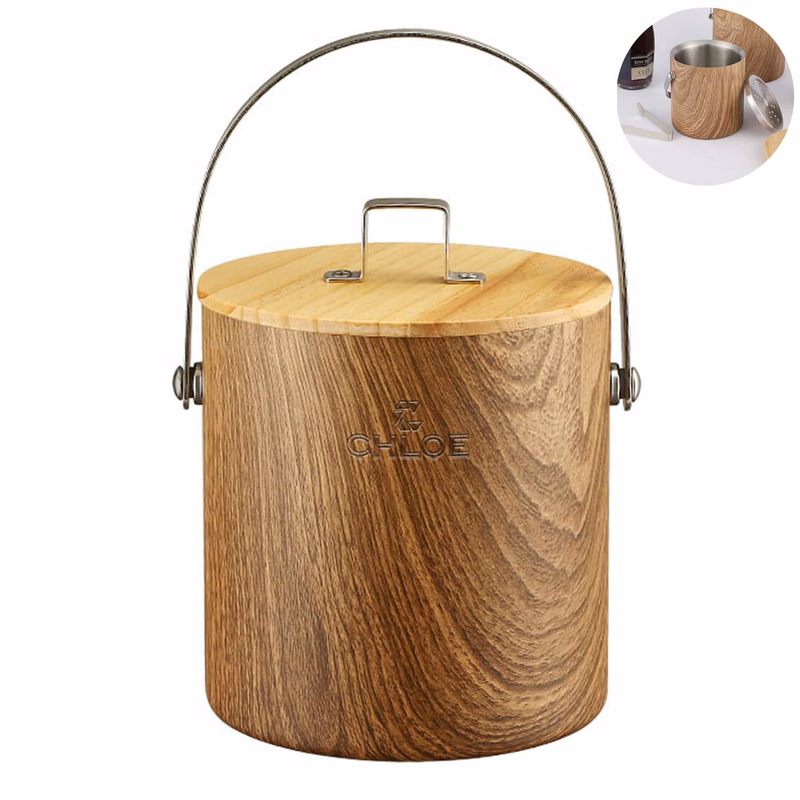 3L Stainless Steel Peach Wood Grain Double-Wall Ice Bucket