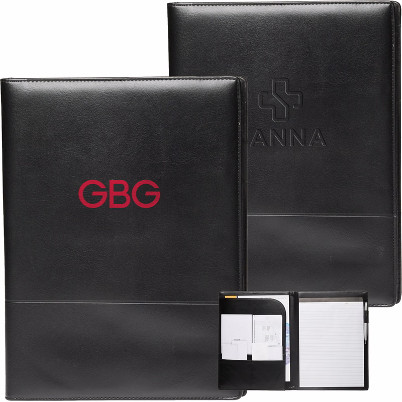 Executive Black Stitched Leather Portfolios