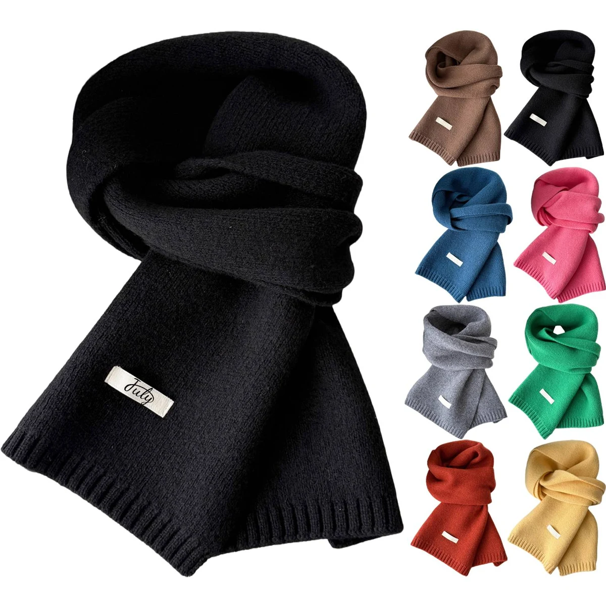 Women Solid Color Wool Knit Warm Scarf 1