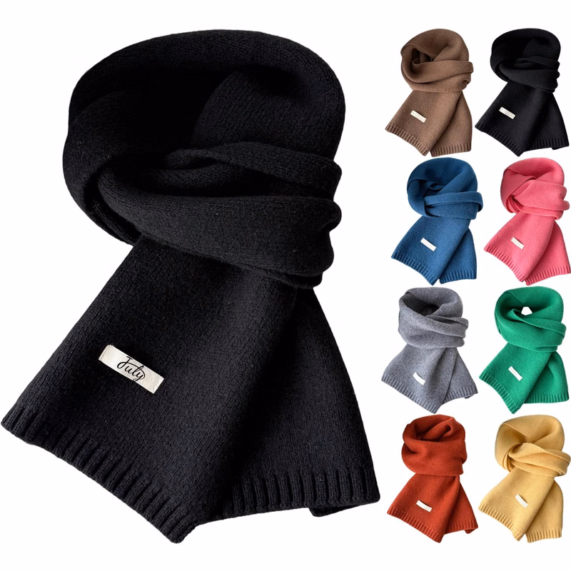 Women Solid Color Wool Knit Warm Scarf