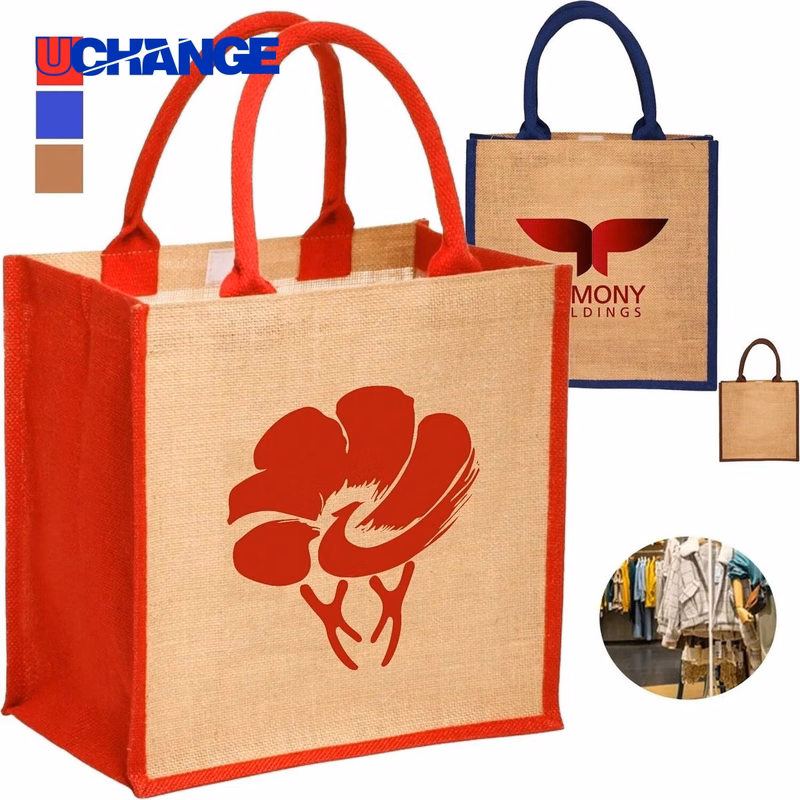 Laminated Jute Tote Bag with Gusset Color-Blocked Retail Carry