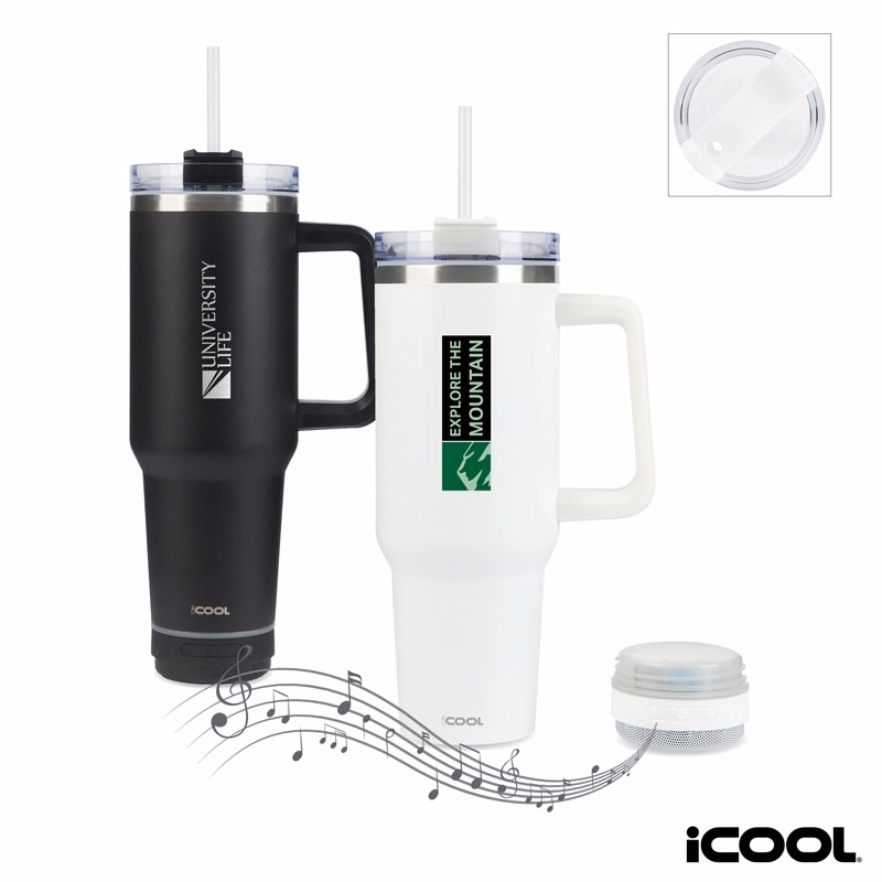 iCOOL® Borrego 40 oz. Double Wall, Stainless Steel Travel Mug with Speaker