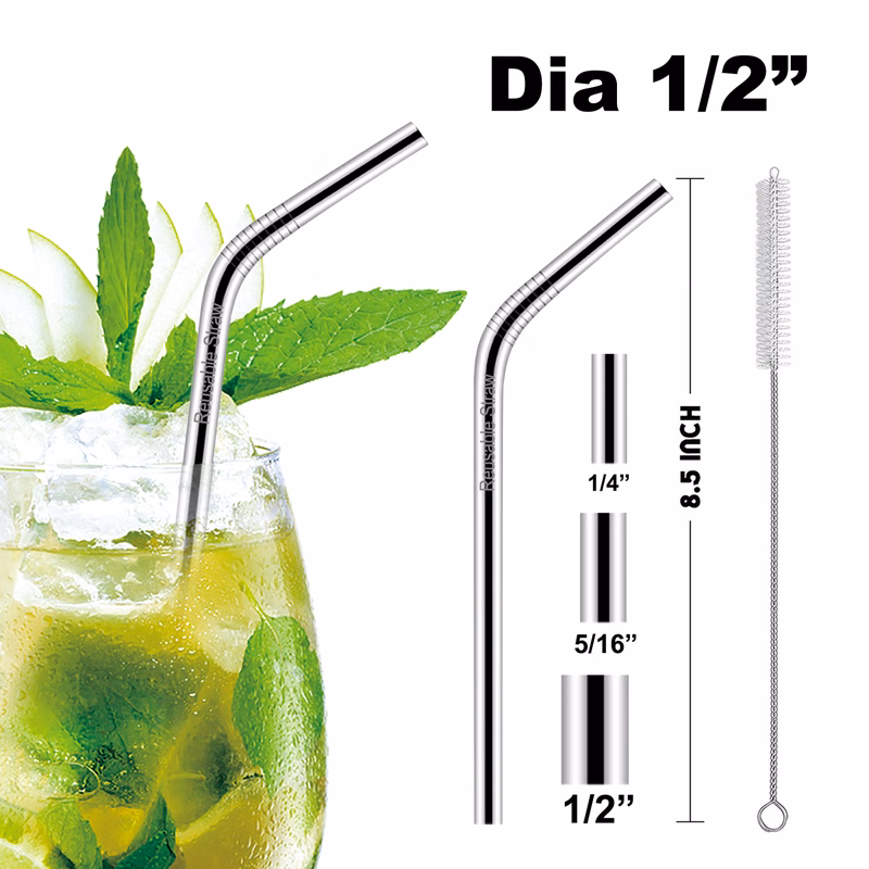 8 1/2"L 1/2"Dia Stainless Steel Straws