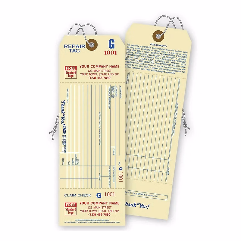 Repair Tags with Detachable Claim Check