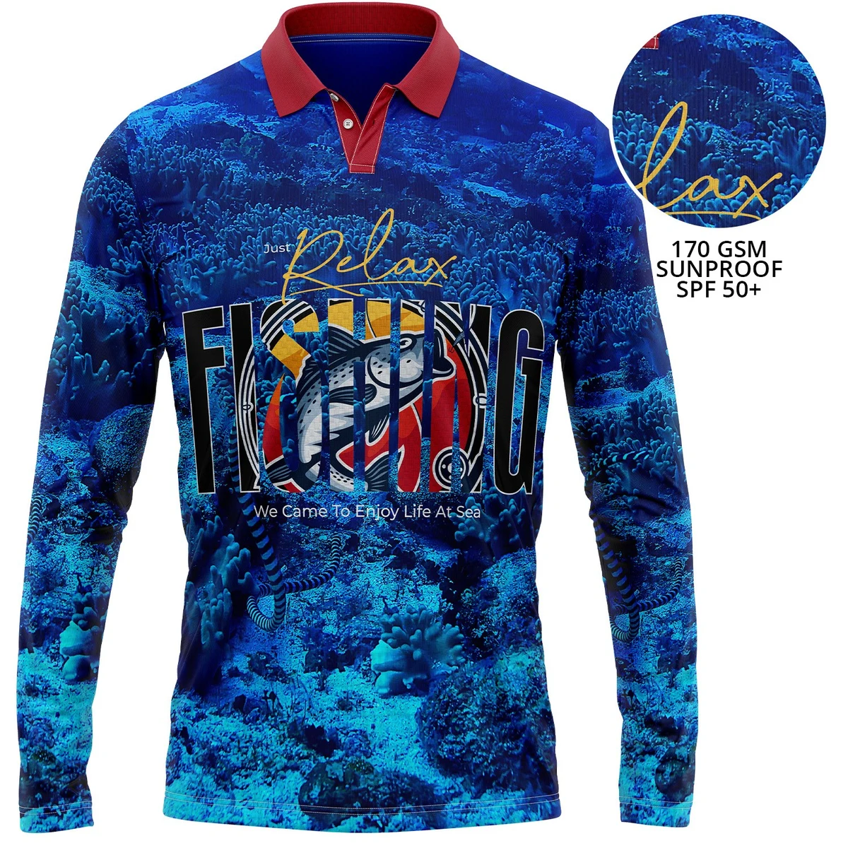Unisex 170 GSM Sunproof UPF 50+ Fishing Long Sleeve Polo Shirt 1