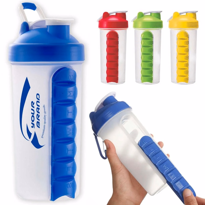 2-in-1 Personal Pill Organizers Shaker Bottle 24 oz.