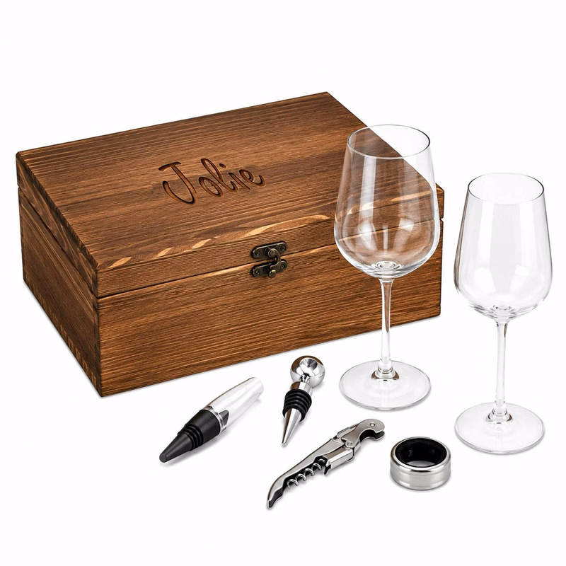 Whiskey Glass Gift Set with Wooden Box
