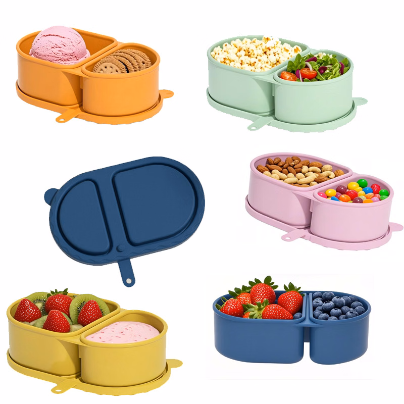 Silicone Snack Container Dual Compartment Reusable Food Box