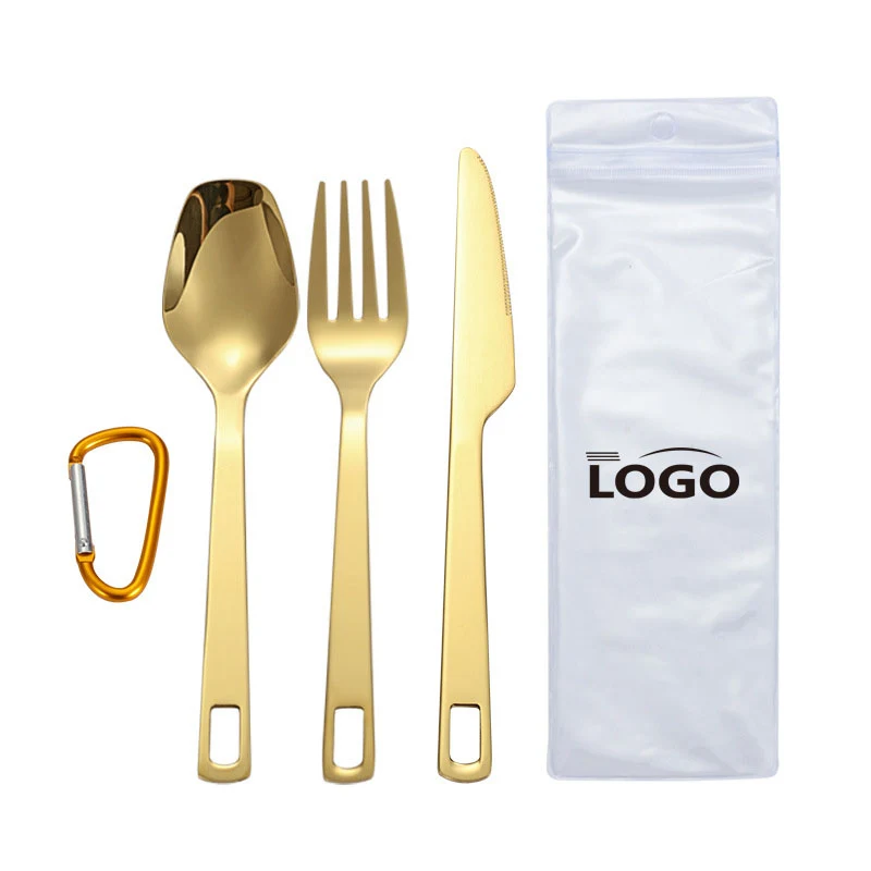 Stainless Steel Travel Cutlery Set with Carabiner Clip 1