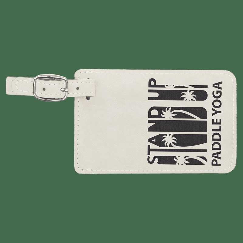 4 1/4" x 2 3/4" White/Black Leatherette Luggage Tag