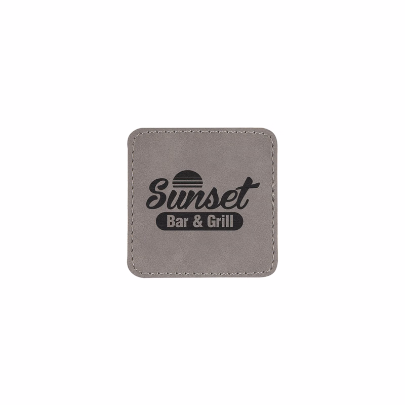 2" Gray Leatherette Square Patch with Adhesive