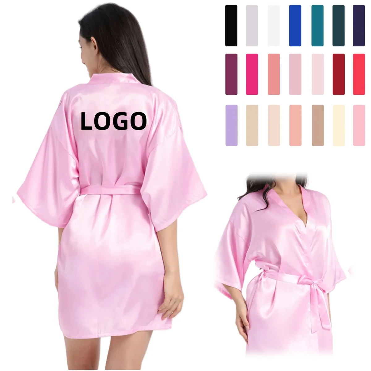 Women Satin Robe Kimono Nightwear Bathrobe For Wedding Party 1