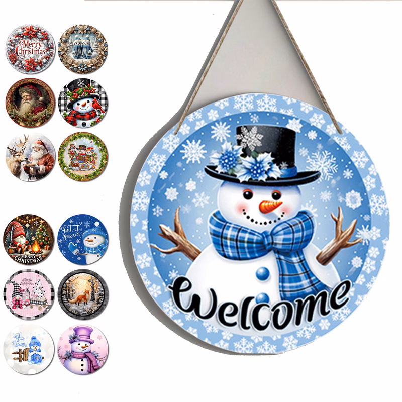 Customizable 11.8in Round Holiday Atmosphere Door Sign With Festive Design For Personalization
