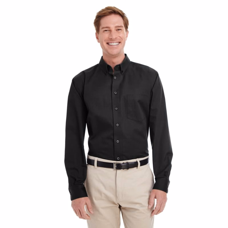 Harriton Men's Foundation 100% Cotton Long-Sleeve Twill Shirt With Teflon™