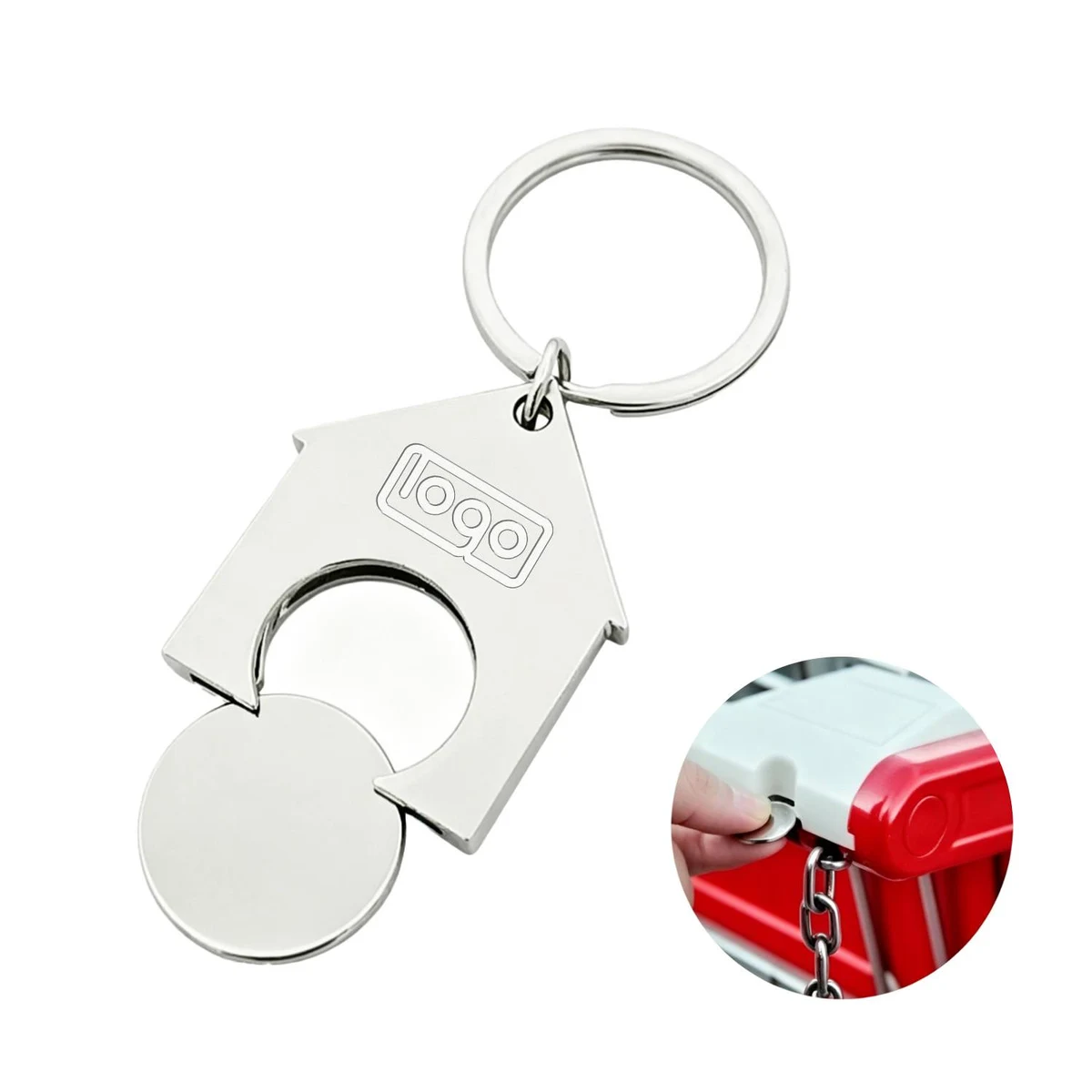 Zinc Alloy House Shape Shopping Trolley Token Keychain 1