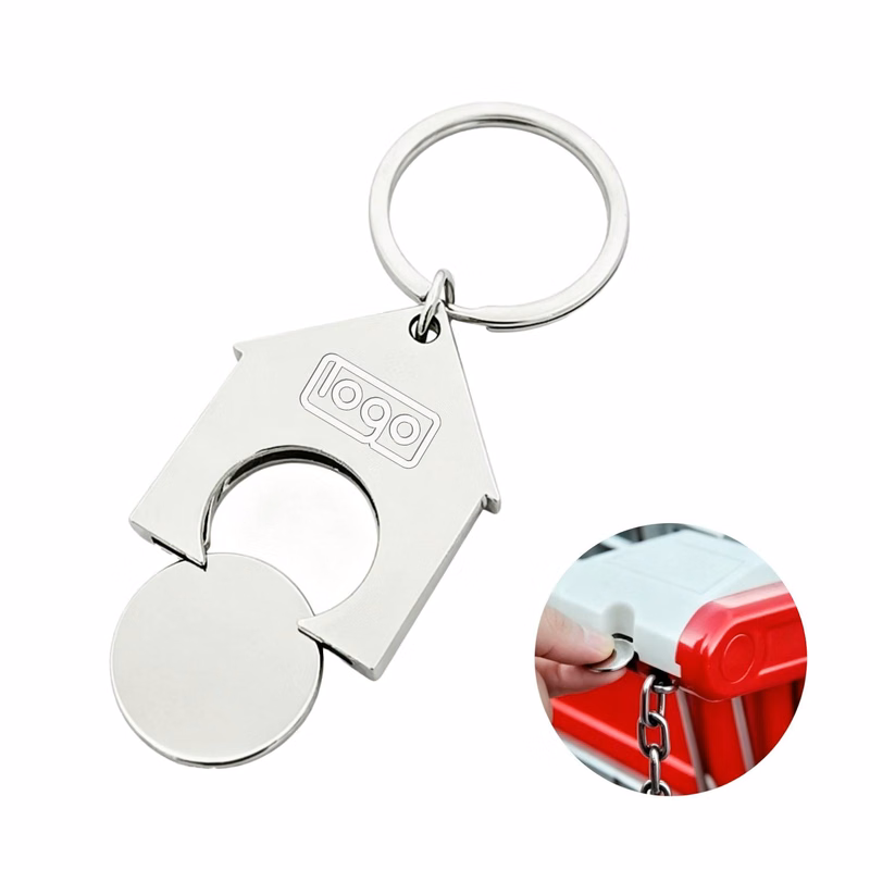 Zinc Alloy House Shape Shopping Trolley Token Keychain