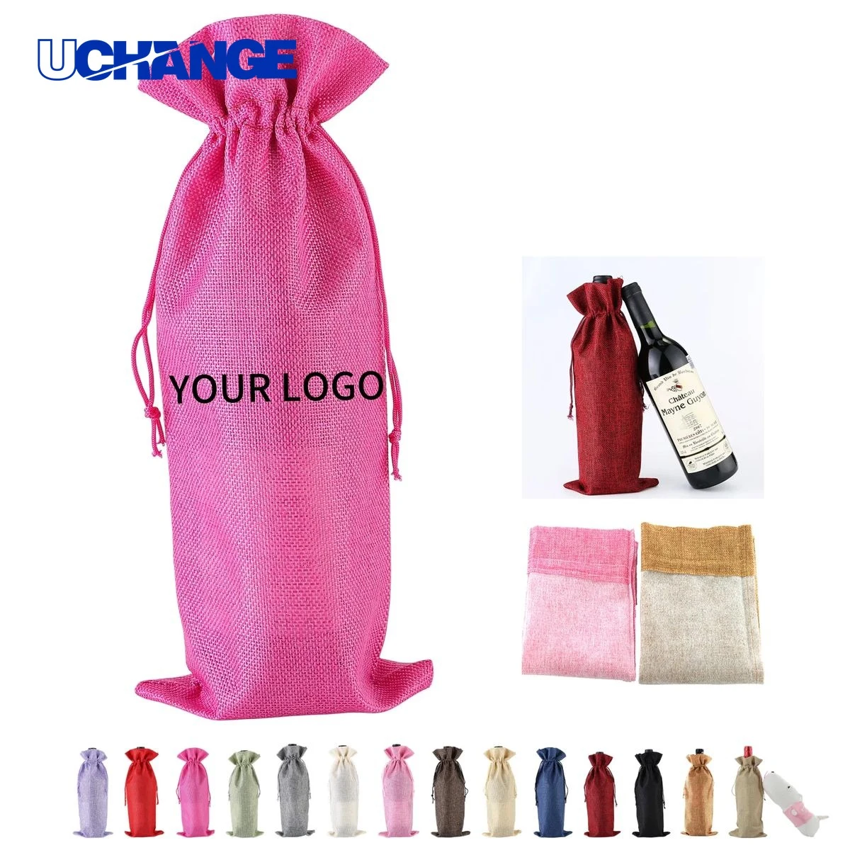 Linen Bottle Holder Wine Drawstring Bag 13.8x6 Inch 1