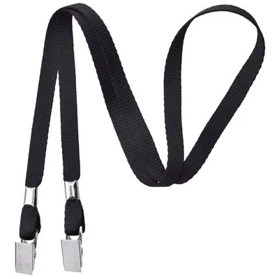 3/8" Blank Double Ended Lanyard w/Bulldog Clip (Black) 1