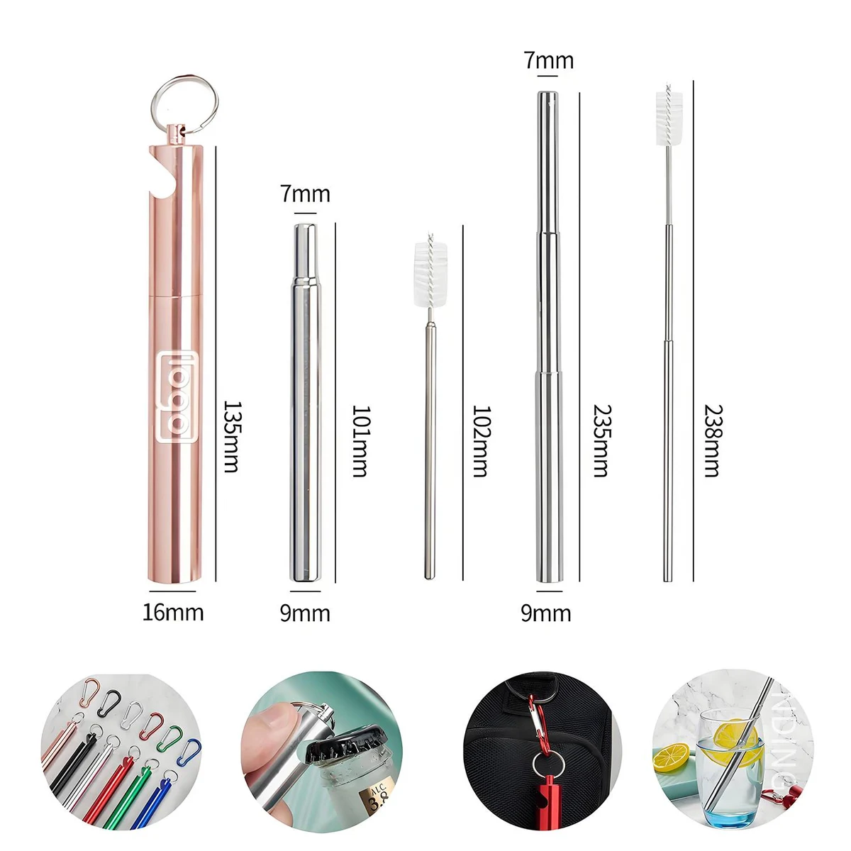 Metal Portable Telescopic Straw With Opener 1