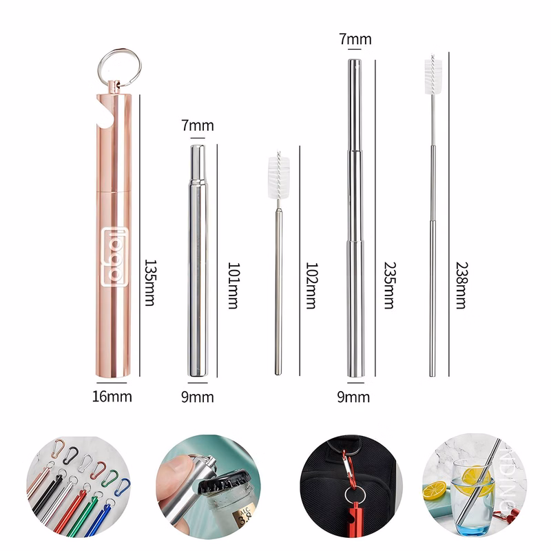 Metal Portable Telescopic Straw With Opener