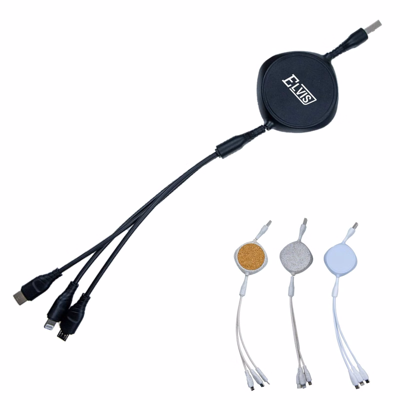 3 in 1 Wheat Straw Telescopic Data Cable