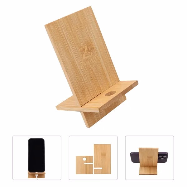 Custom 5.5x3 Detachable Bamboo Phone Stand with Charging Port — Office Promotion