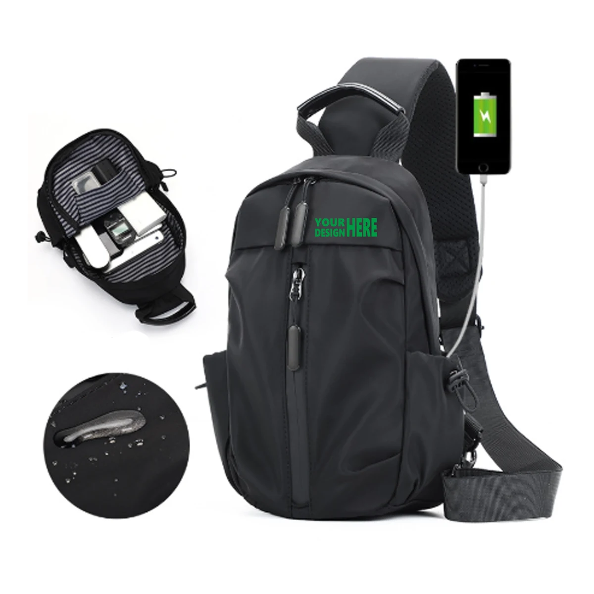 MOQ 50 USB Charging Business Crossbody Bag Waterproof Nylon for Outdoors 1