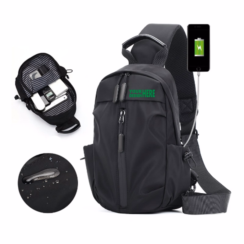 MOQ 50 USB Charging Business Crossbody Bag Waterproof Nylon for Outdoors