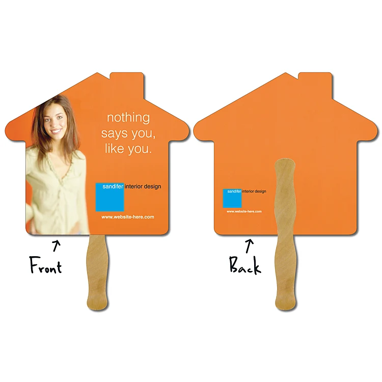 Hand Fan - 9.625x8.5 House Shape Laminated - 14 pt. 1