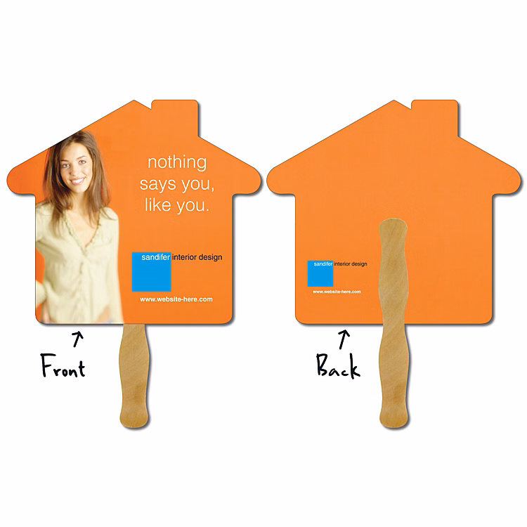 Hand Fan - 9.625x8.5 House Shape Laminated - 14 pt.