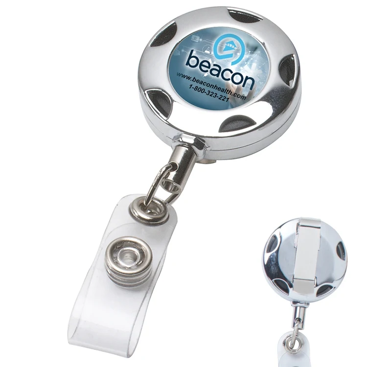 32" Cord Round Chrome Solid Metal Sport Retractable Badge Reel & Badge Holder 1
