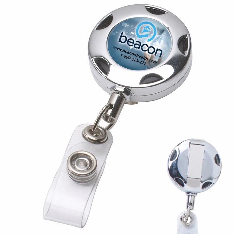 32" Cord Round Chrome Solid Metal Sport Retractable Badge Reel & Badge Holder