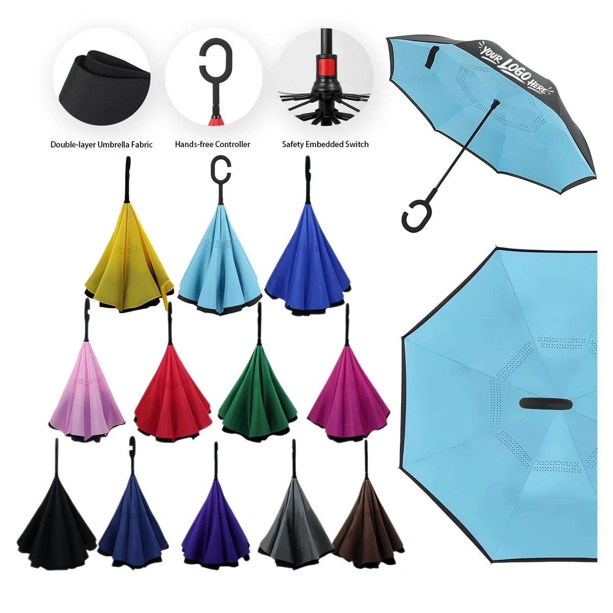 Inverted C Handle Golf Umbrella Windproof Auto Open 1