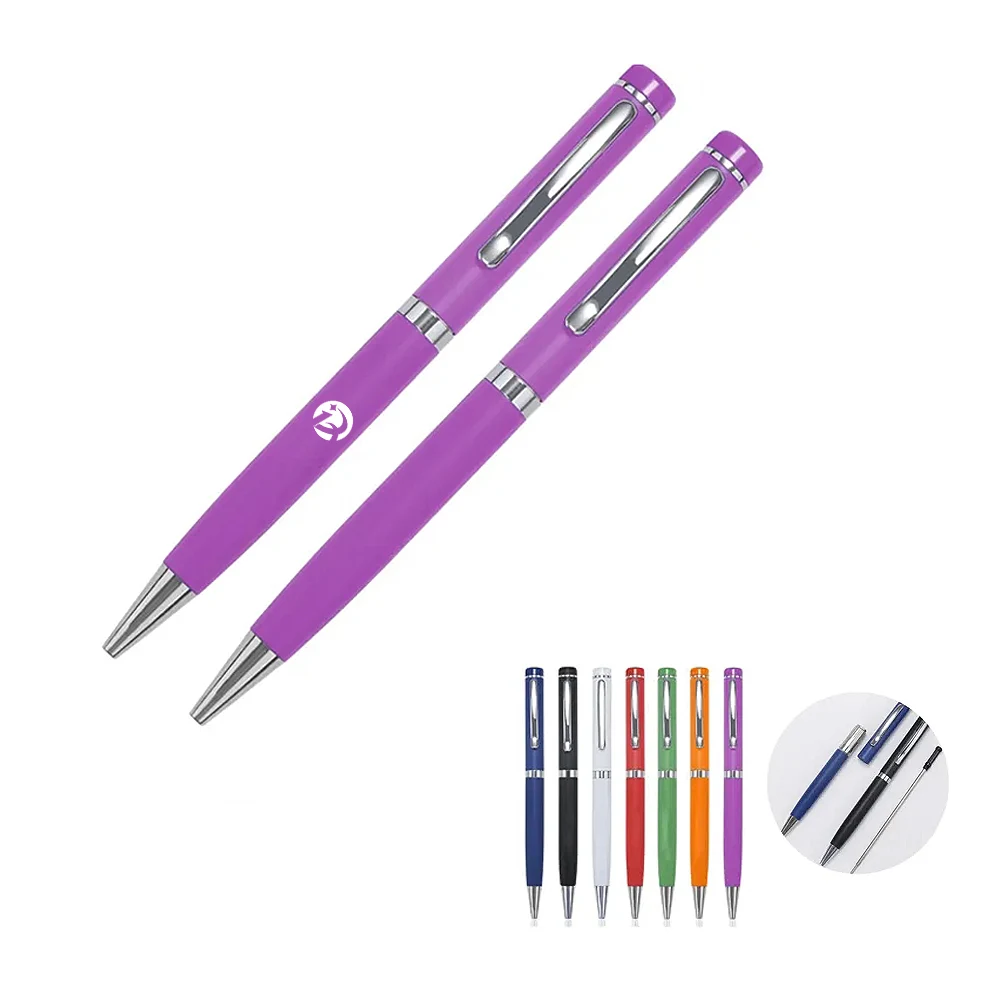 Metal Ballpoint Pen with Chrome Trim and Custom Logo Print 1